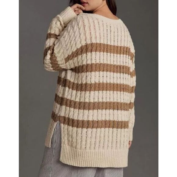 Pilcro x Anthropologie Women Sz M Neutral Oversized Longline Stitch Sweater - Picture 8 of 8